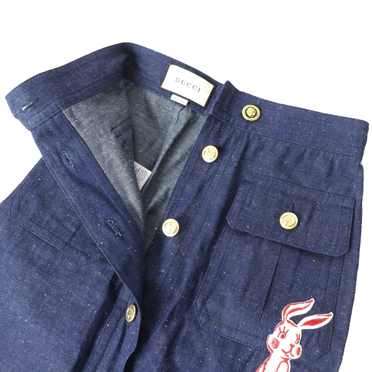 GUCCI Denim Skirt GG Logo Rabbit Embroidery