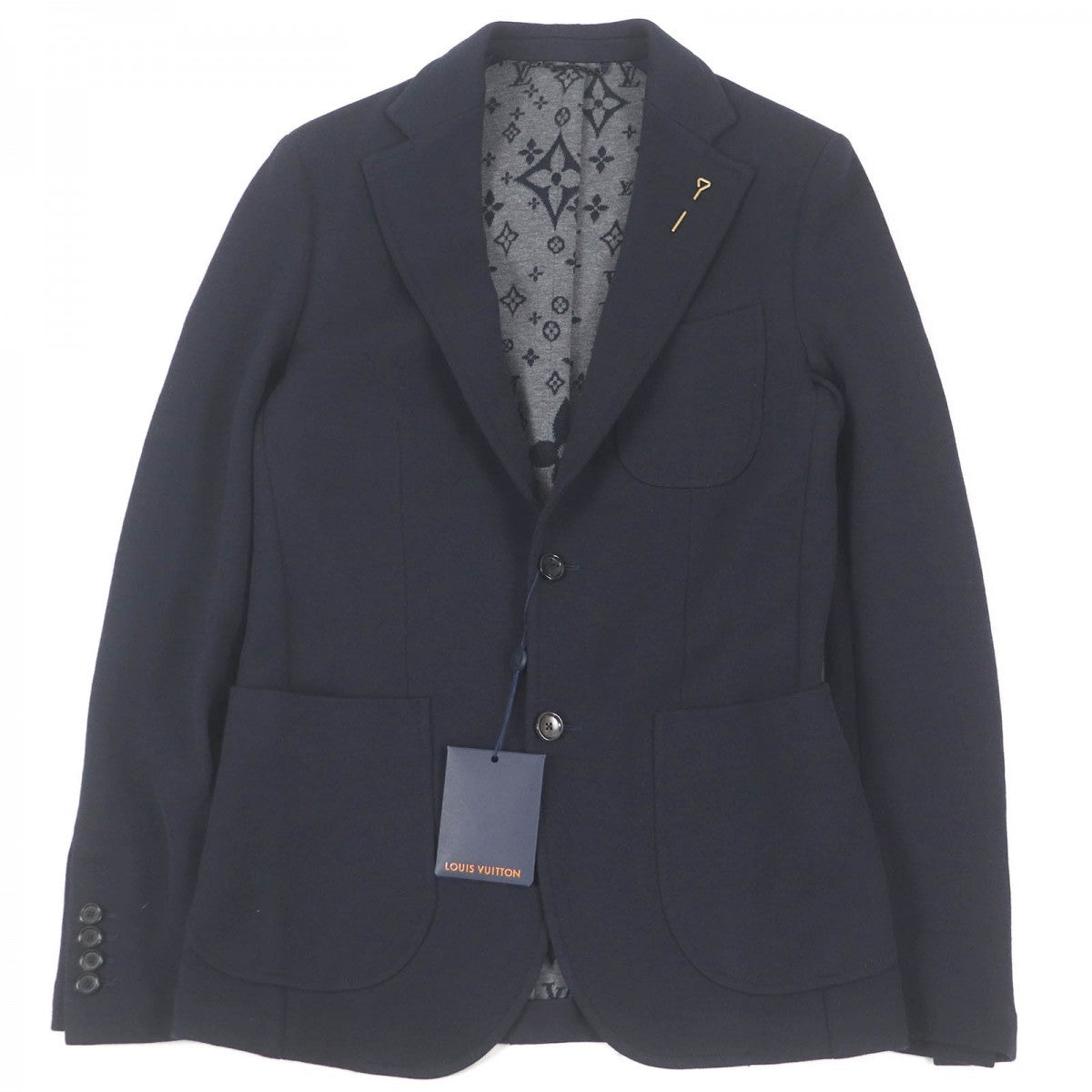 LOUIS VUITTON tailored jacket Outer: 56% wool, Outer: 40% cotton, Outer: 4% nylon, Lining: 30% cupra, Lining: 20% cotton Navy mens 46
