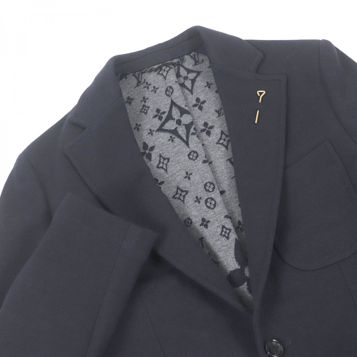 LOUIS VUITTON tailored jacket Outer: 56% wool, Outer: 40% cotton, Outer: 4% nylon, Lining: 30% cupra, Lining: 20% cotton Navy mens 46