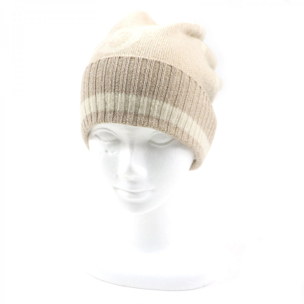 GUCCI Knit cap 765053 Main: 84% cashmere, Main: 9% rayon, Main: 4% polyester, Main: 3% polyester camel white GG Cashmere Jacquard Cap mens M