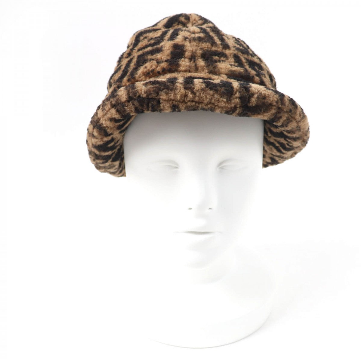 FENDI hat FXQ632 Main: Sheepskin, Lining: 100% Silk Brown black Women M