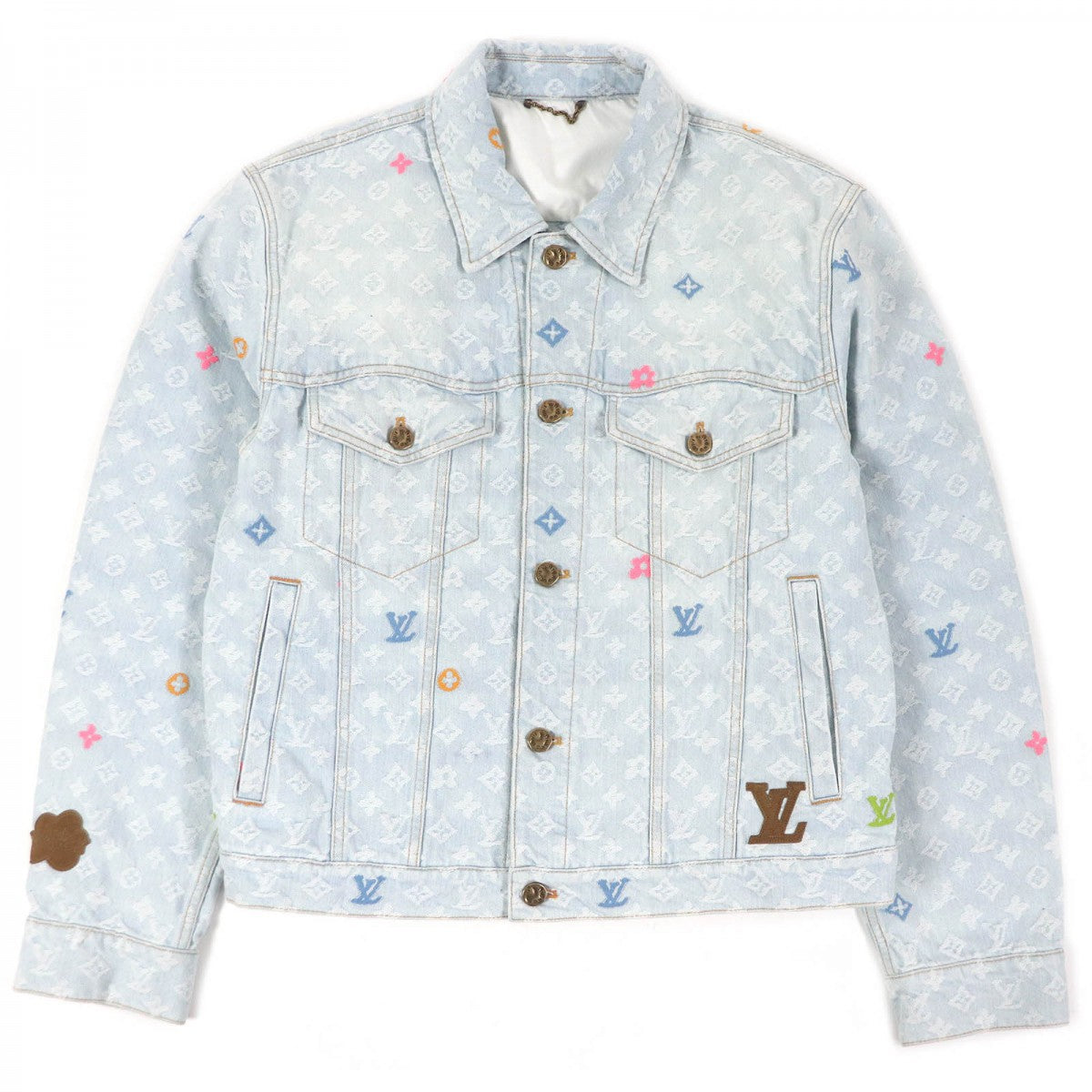 LOUIS VUITTON Denim Jacket Outer: 98% cotton, Outer: 2% polyester, Lining: 65% polyester, Lining: 35% cotton, Leather part: cowhide Indigo blue mens 46