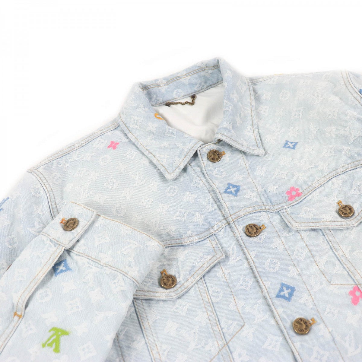 LOUIS VUITTON Denim Jacket Outer: 98% cotton, Outer: 2% polyester, Lining: 65% polyester, Lining: 35% cotton, Leather part: cowhide Indigo blue mens 46