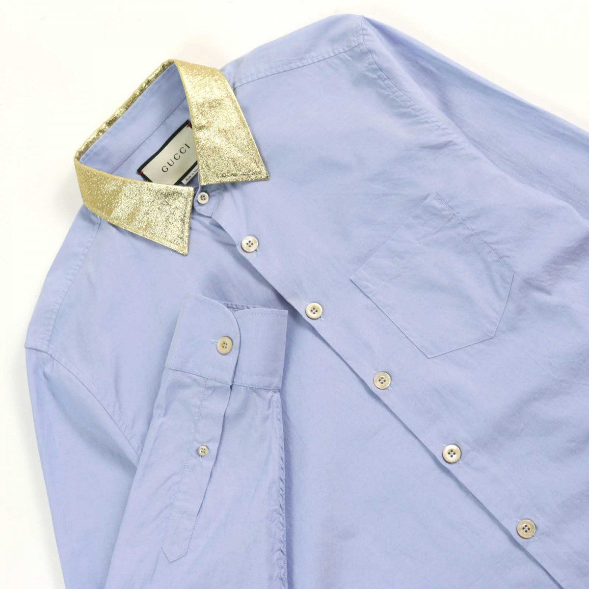 GUCCI Long sleeve shirt 521946 Outer material: 100% cotton, part: 53% rayon, part: 24% silk, part: 23% metal Blue gold mens 41|16