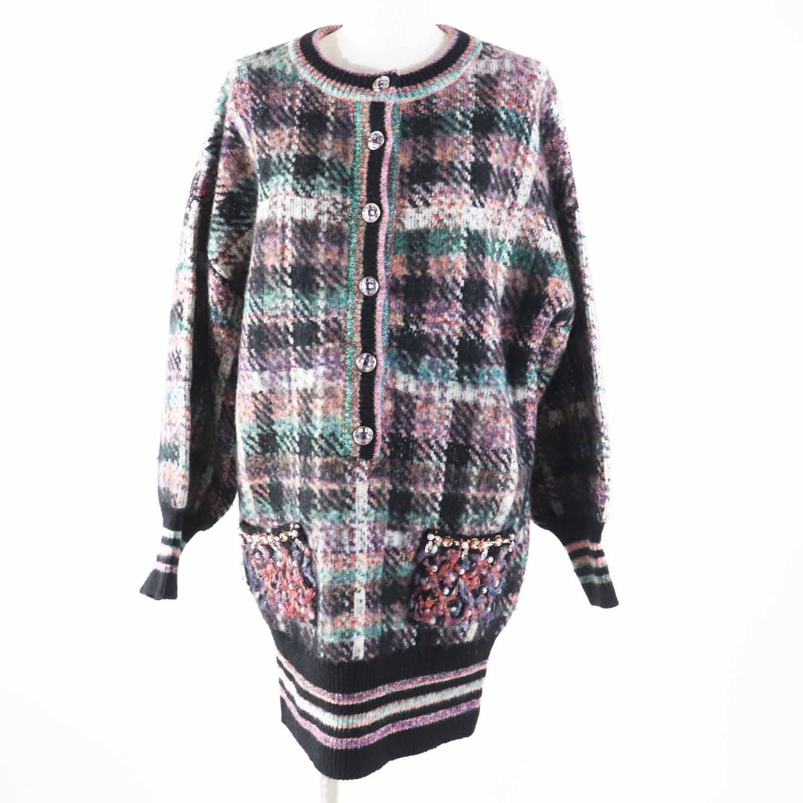 Chanel Cashmere Wool Gripoa Button Mix Knit One Piece Handbag