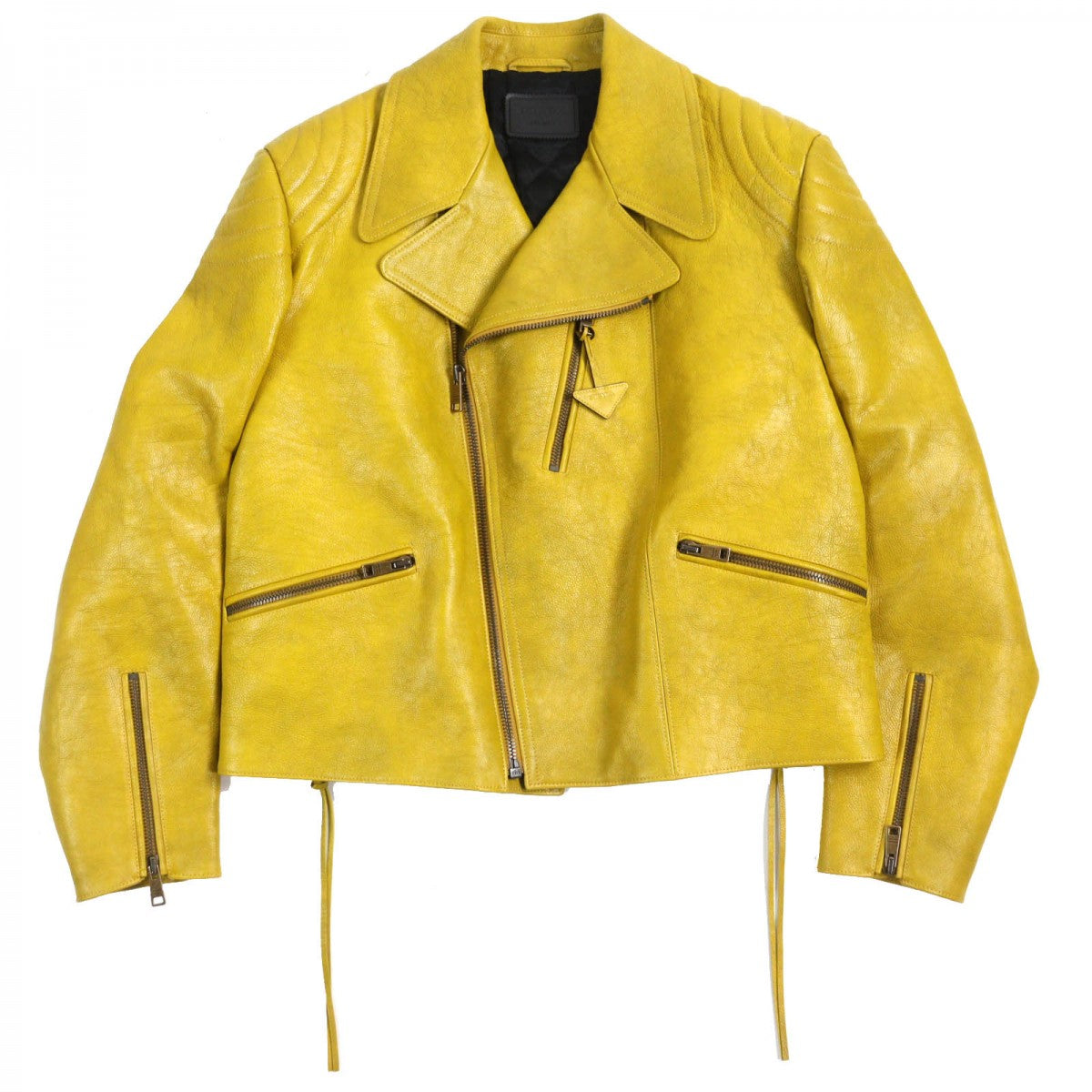 PRADA Riders jacket UPW416 Main: Calf leather, Lining: 100% viscose (rayon), Filling: 55% polyester, Filling: 45% recycled polyester Yellow type mens 48