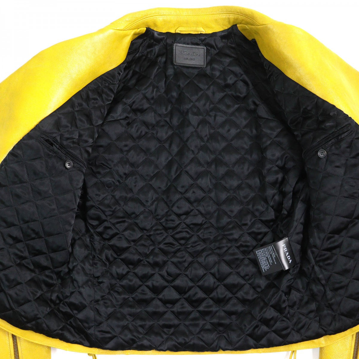PRADA Riders jacket UPW416 Main: Calf leather, Lining: 100% viscose (rayon), Filling: 55% polyester, Filling: 45% recycled polyester Yellow type mens 48