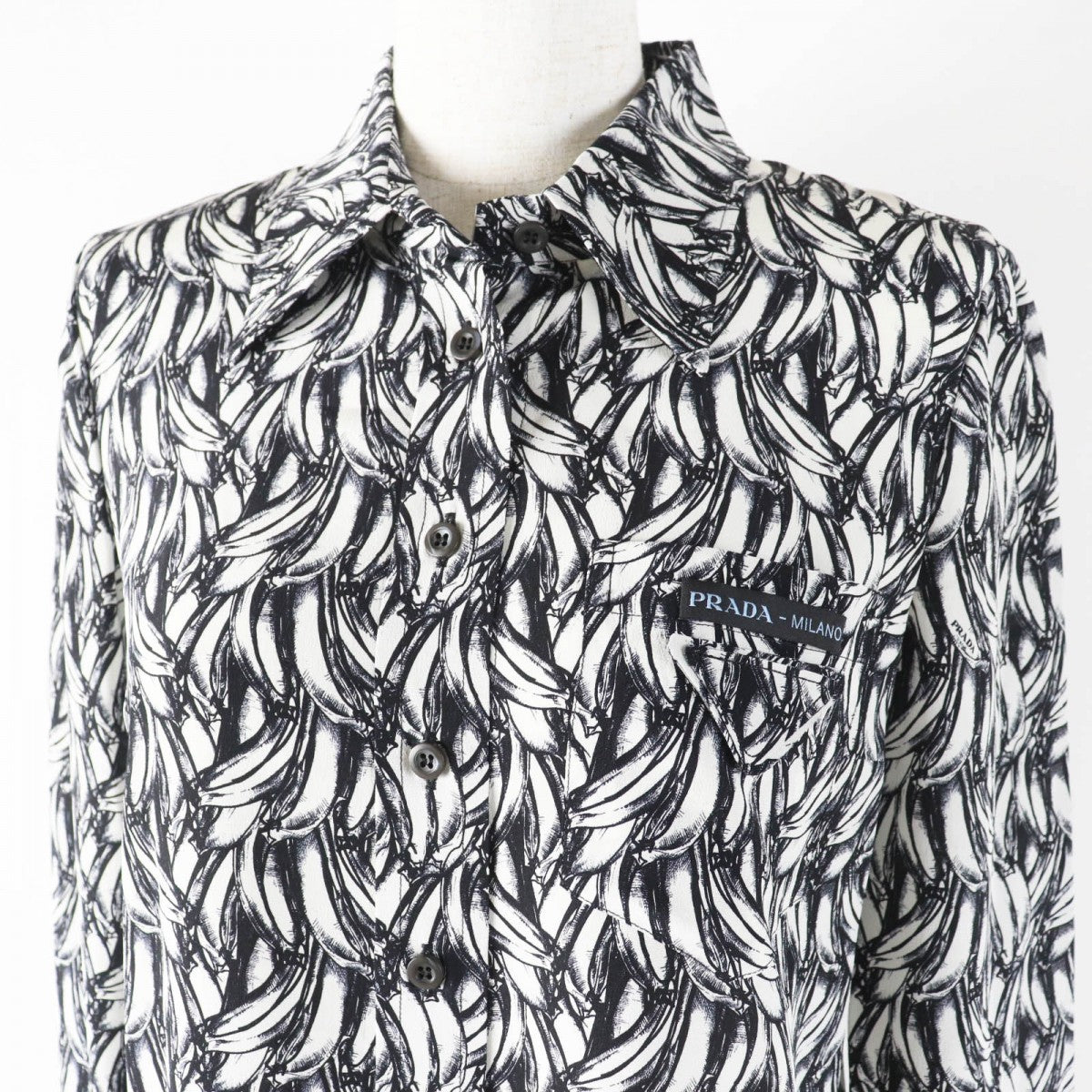 PRADA Long sleeve shirt P491C Main: 100% silk Black White Women 36