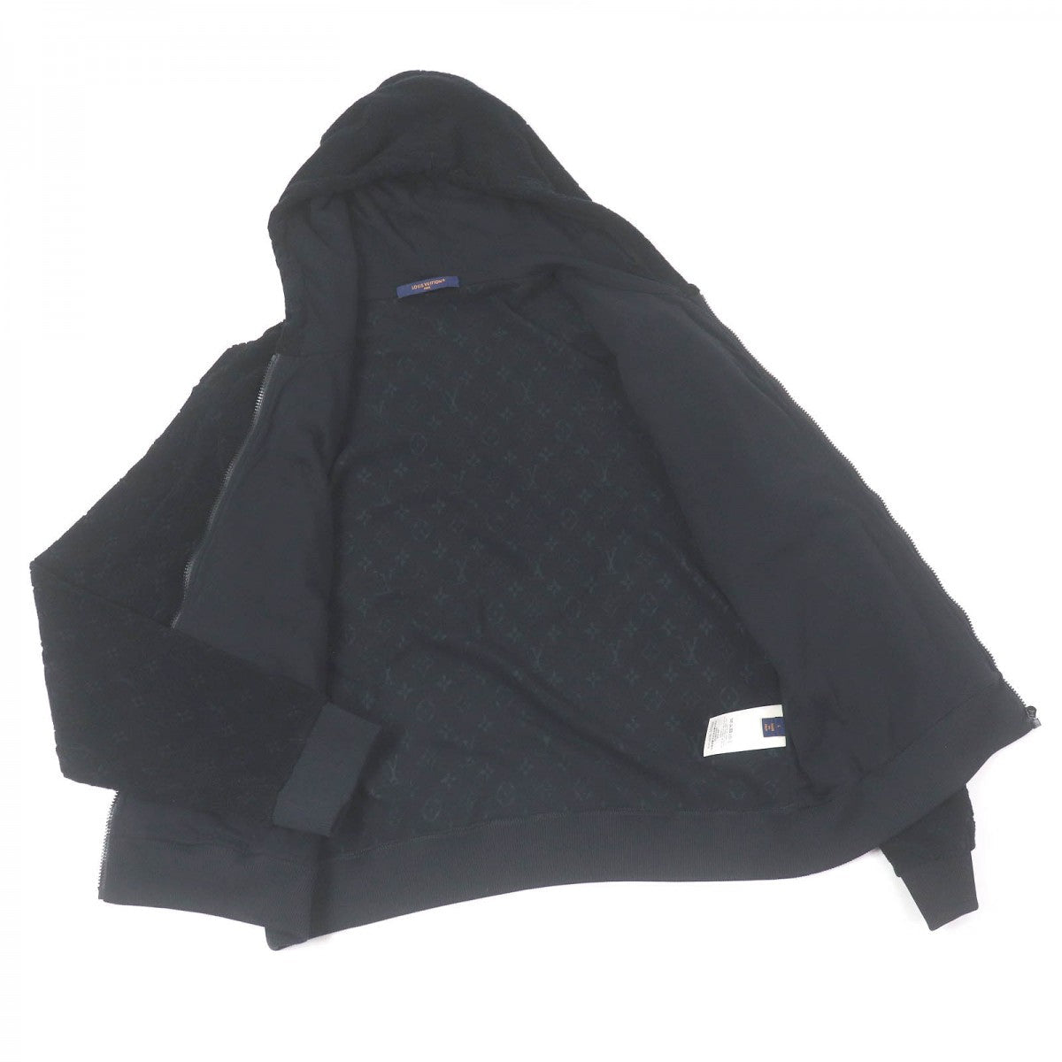 LOUIS VUITTON Hoodie 1ABJ63 Main: 83% cotton, Main: 17% nylon black Monogram French Terry Zip Through Hoodie mens L