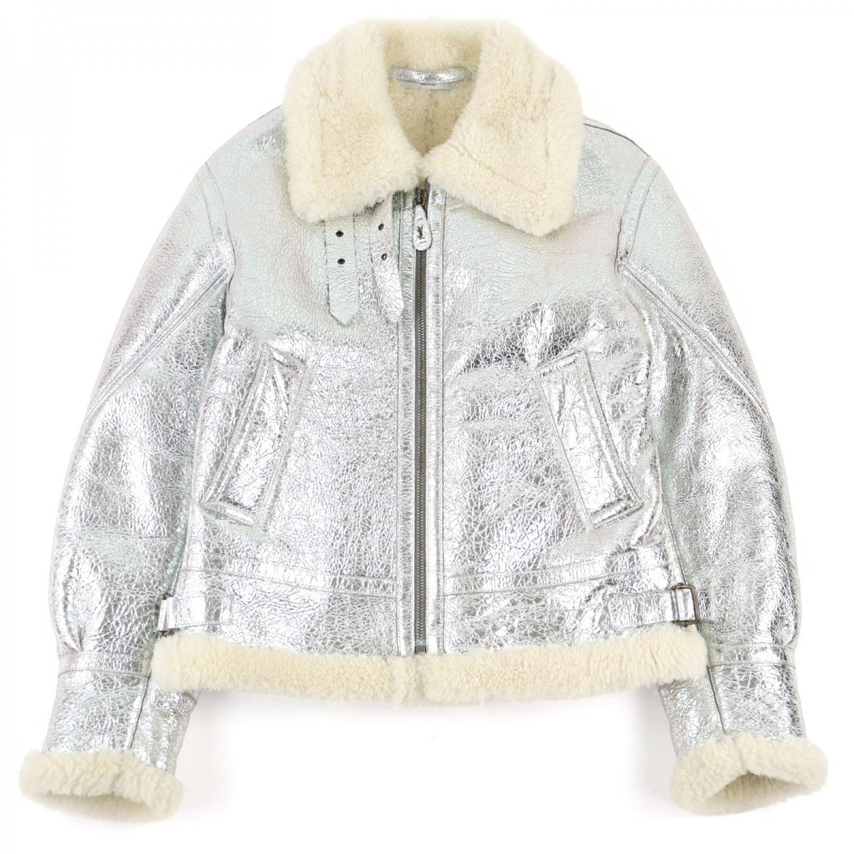 YVES SAINT LAURENT Mouton jacket 201578 Nappa leather Silver 50