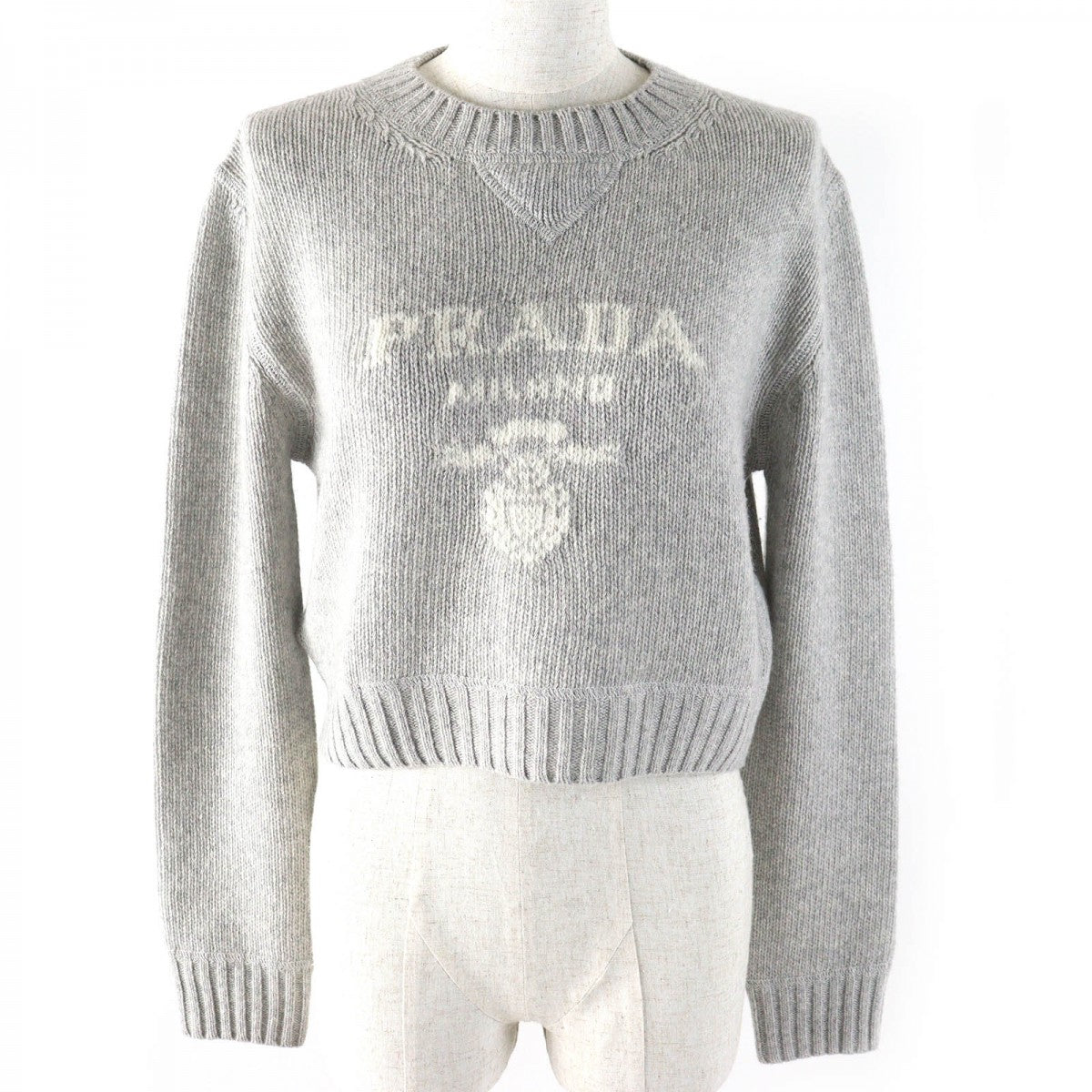 PRADA knit P24U1T Virgin wool Light gray white 38