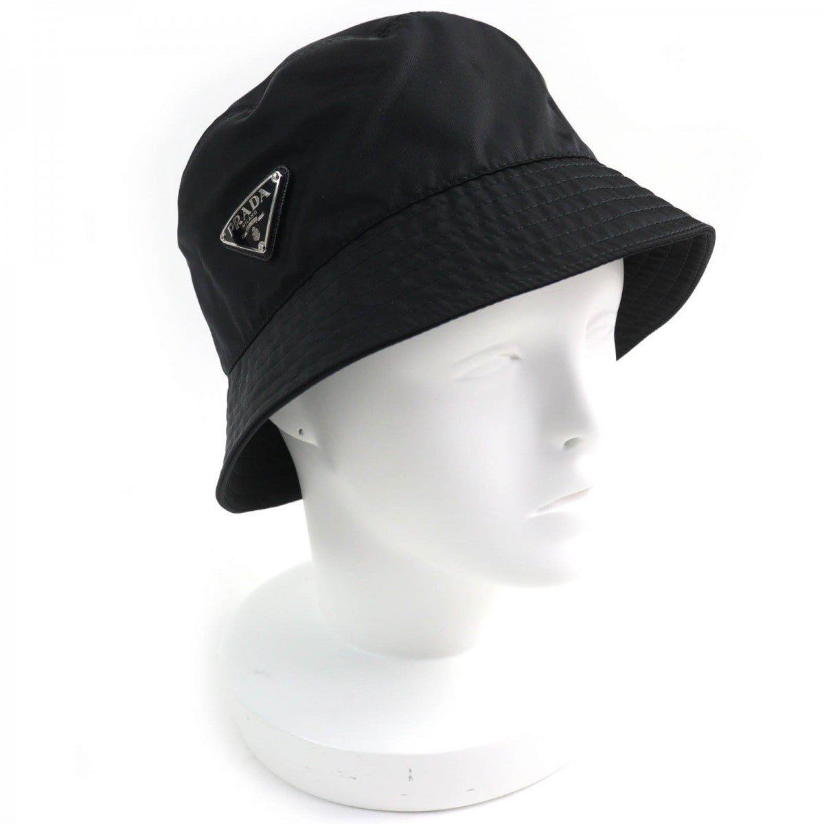 PRADA hat 1HC137 Outer: 100% recycled polyamide, Lining: 100% cotton, Leather part: calf leather black Women M