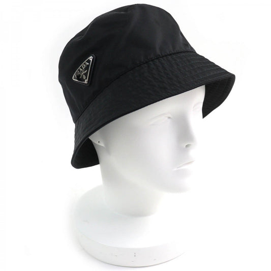 PRADA hat 1HC137 Outer: 100% recycled polyamide, Lining: 100% cotton, Leather part: calf leather black Women M