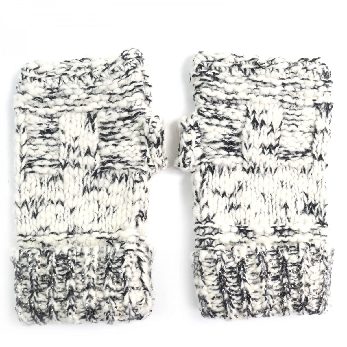CHANEL gloves P39194 Main: Wool 52%, Main: Cashmere 18%, Main: Cotton 16%, Main: 7%, Main: Silk 3% White x black Women M