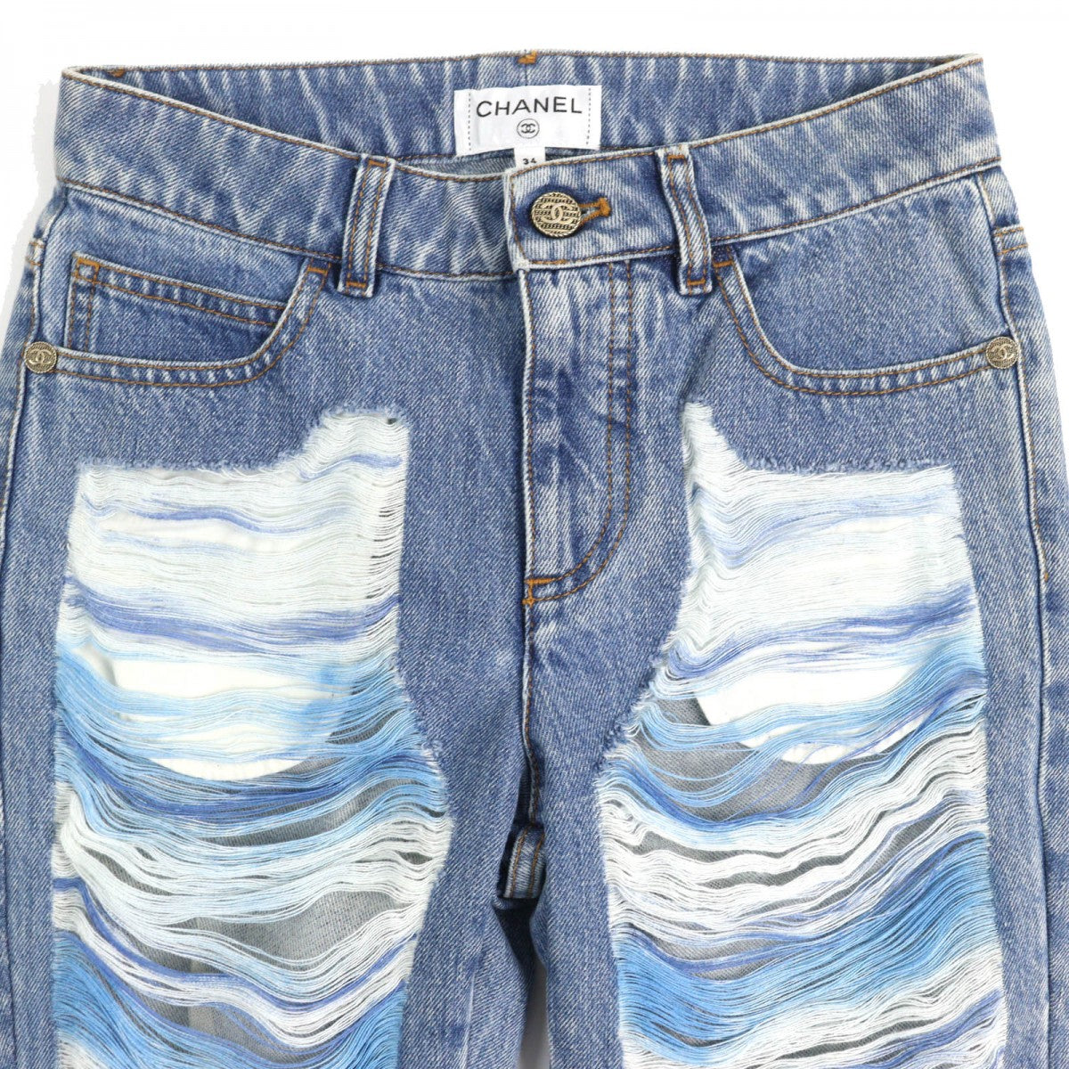 CHANEL Denim pants P60217V46019 Main: 100% cotton, Lining: 90% polyamide, Part: 65% polyester, Part: 35% cotton Indigo blue Women 34