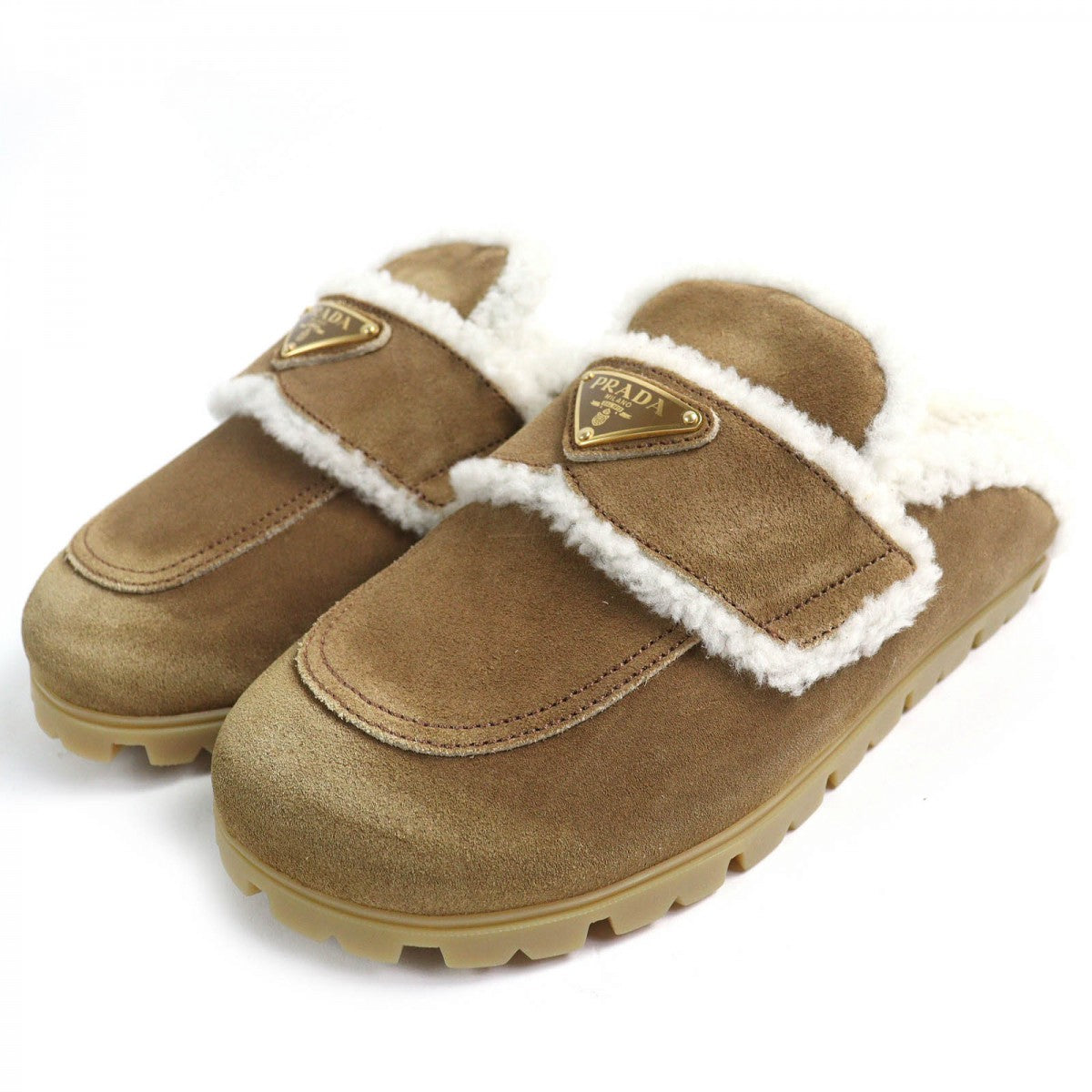 PRADA Sandals 1S711M Main: Suede leather beige Suede shearling slippers Women 37