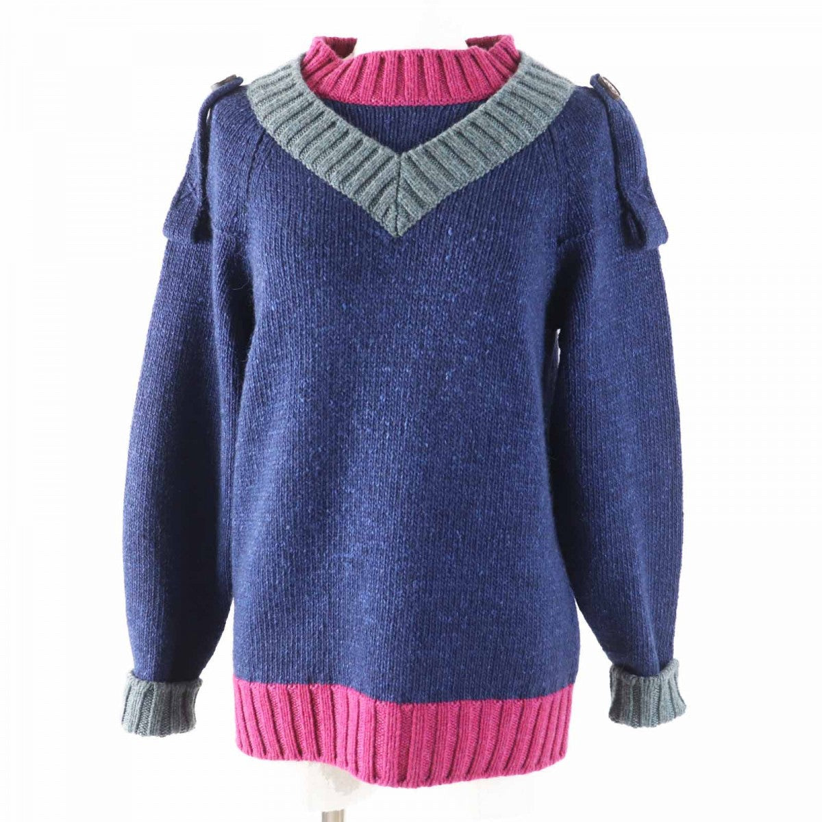 CHANEL knit P44484 Main: 46% cashmere, Main: 19% silk, Main: 19% wool, Main: 16% mohair Navy Pink Gray Women 38