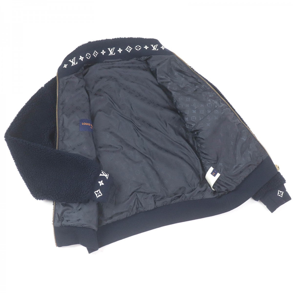 LOUIS VUITTON Blouson 1AGLXQ Outer material: 53% polyester, Outer material: 47% acrylic, Lining: 55% nylon, Lining: 45% cupra, Part: cowhide Navy mens L