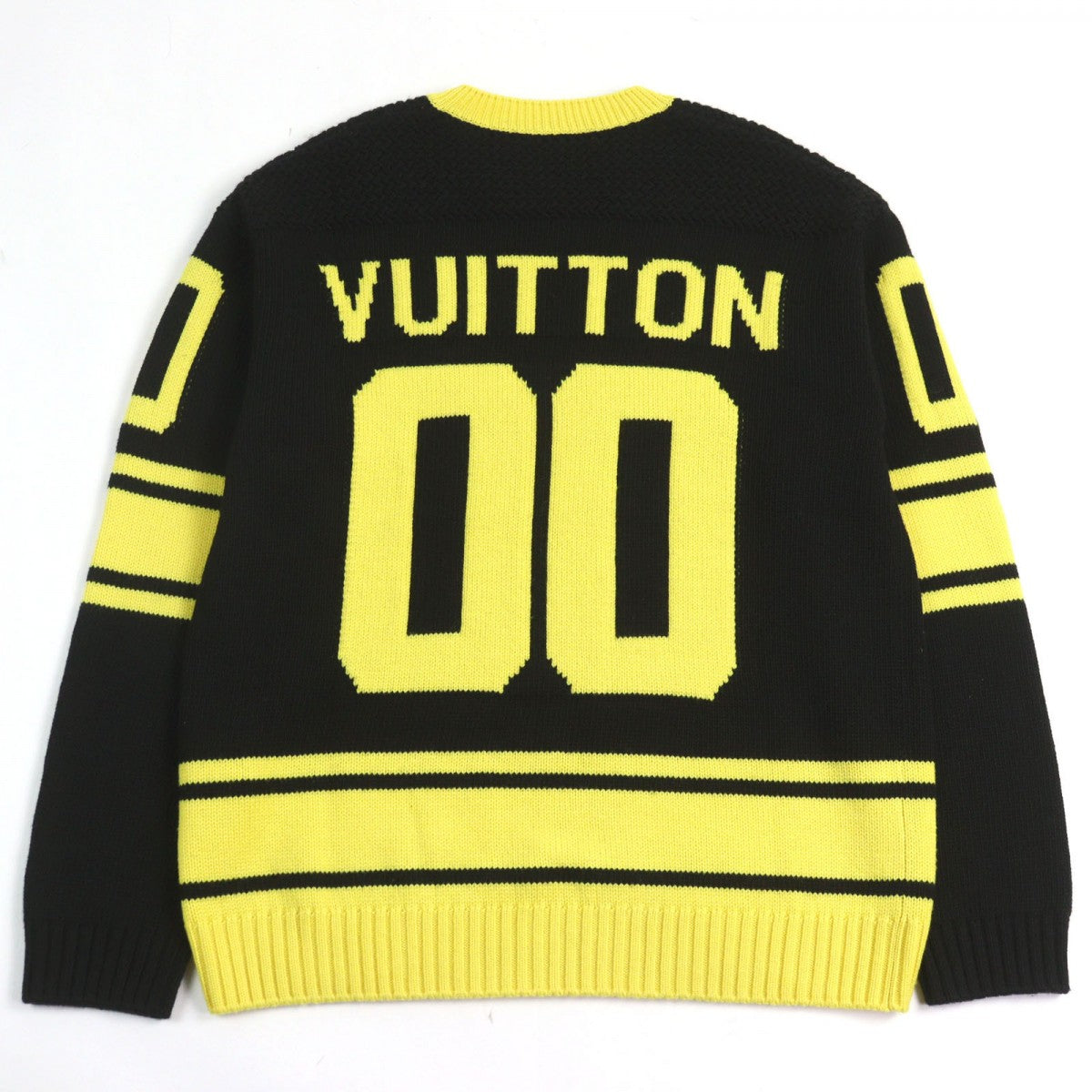 LOUIS VUITTON knit HMN86W Main: 68% wool, 18% rayon, 9% nylon, 5% cashmere Black yellow LV Intarsia football knit mens S