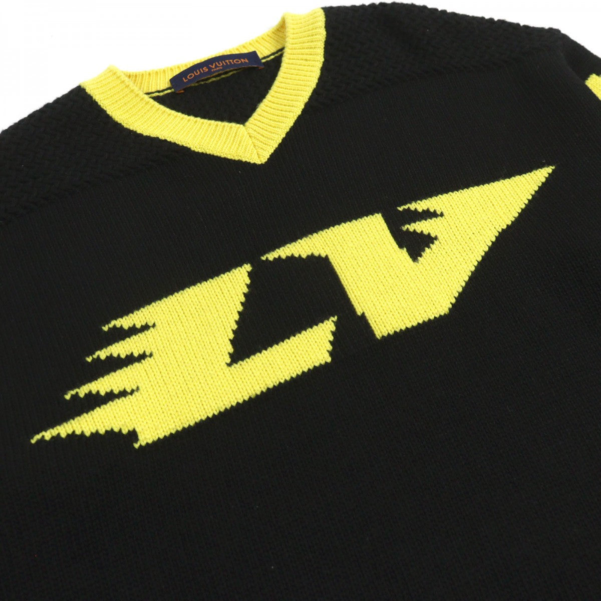 LOUIS VUITTON knit HMN86W Main: 68% wool, 18% rayon, 9% nylon, 5% cashmere Black yellow LV Intarsia football knit mens S