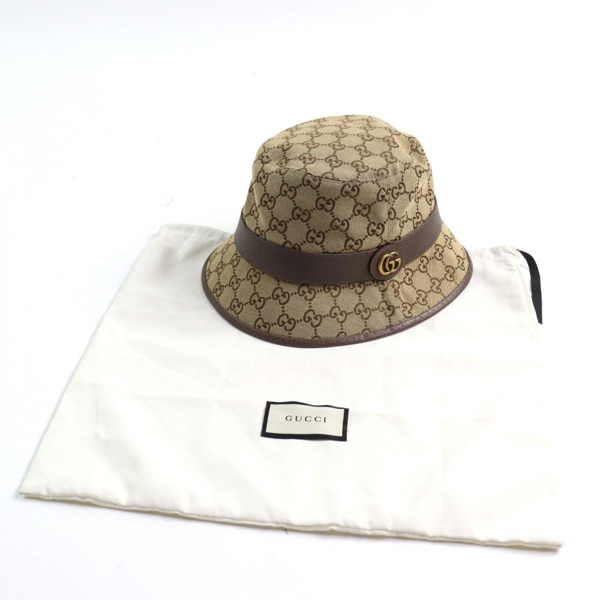 GUCCI hat 576587 Outer material: 71% cotton, Outer material: 29% polyester, Lining: 100% cotton, Leather part: 100% cowhide, Part: 50% rayon Beige brown GG Canvas Fedora Hat mens L