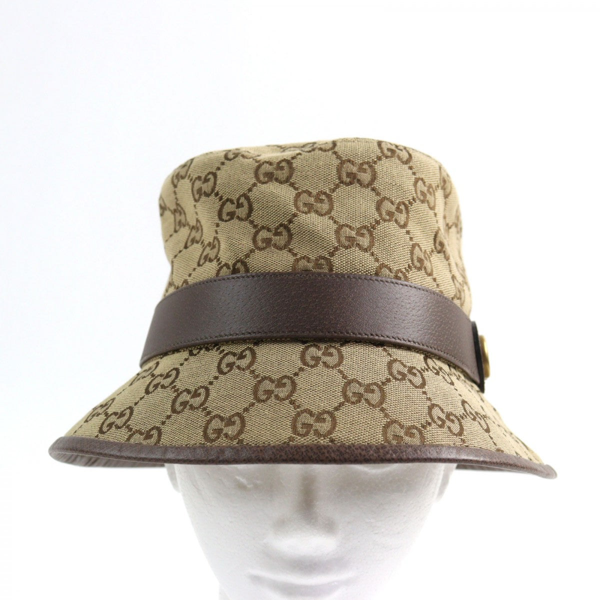 GUCCI hat 576587 Outer material: 71% cotton, Outer material: 29% polyester, Lining: 100% cotton, Leather part: 100% cowhide, Part: 50% rayon Beige brown GG Canvas Fedora Hat mens L