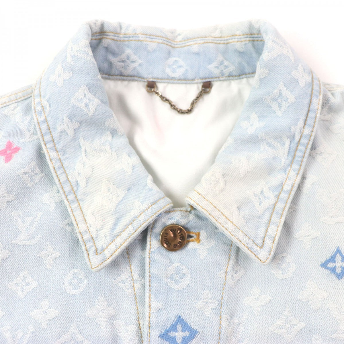 LOUIS VUITTON Denim Jacket Main: 98% cotton, Main: 2% polyester, Lining: 65% polyester, Lining: 35% cotton, Leather part: cowhide Ice blue Monogram denim mens 48