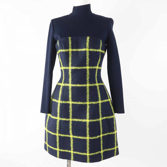 Christian Dior one piece 5A21617A1161 Main: 81% wool, Main: 15% mohair, Main: 4% nylon, Lining: 100% silk, Part: 90% cotton Navy yellow Women 38