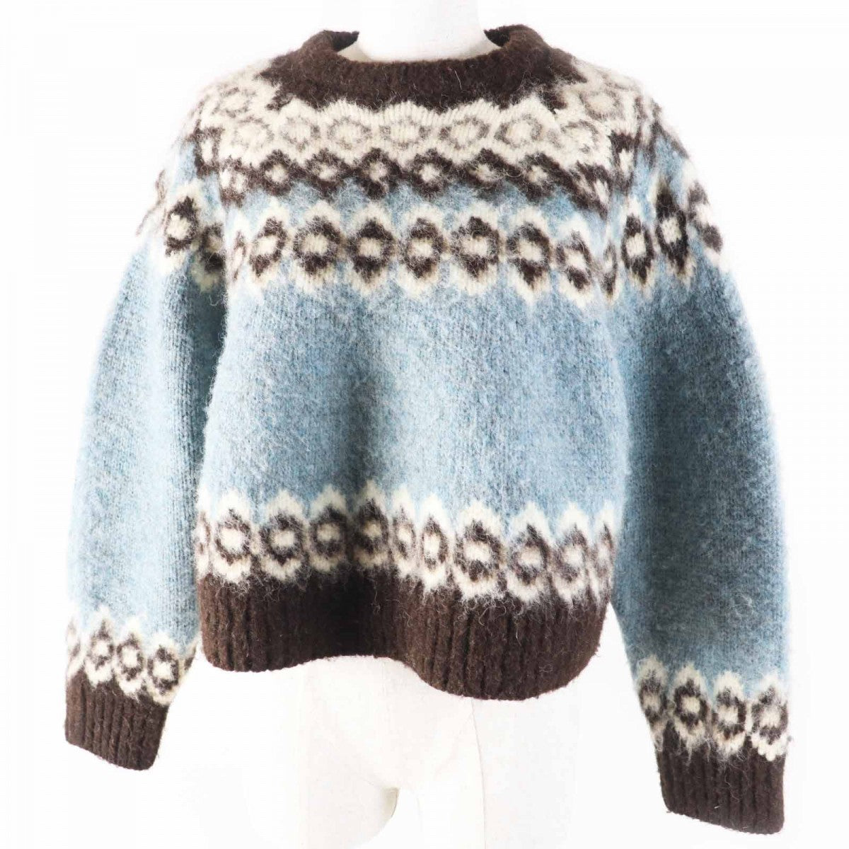 CELINE knit 2A55U120O Main: 100% wool Light Blue Brown White Women S