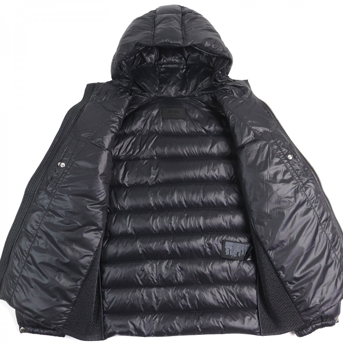 PRADA Down jacket SGA654 Main: 100% polyamide (nylon), Part: 100% polyester, Filling: 90% down, Filling: 10% feather, Leather part: calf leather black mens 52