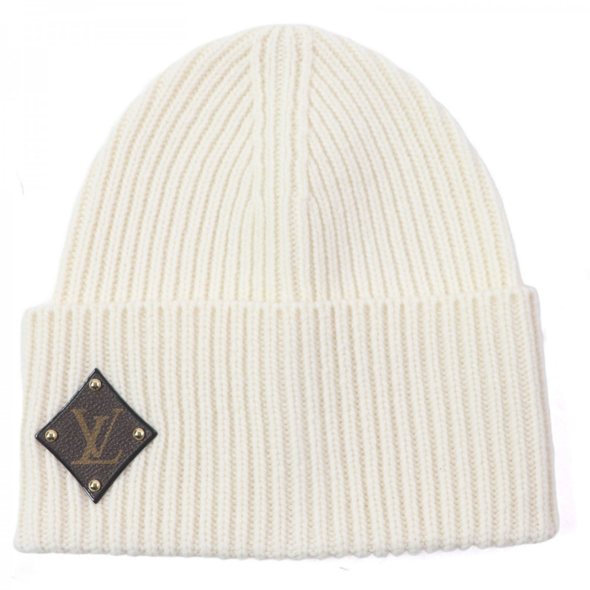 LOUIS VUITTON Knit cap M76707 Main: 100% wool, Leather parts: cowhide, Parts: 100% polyester Ivory Bonnet LV Beanie mens