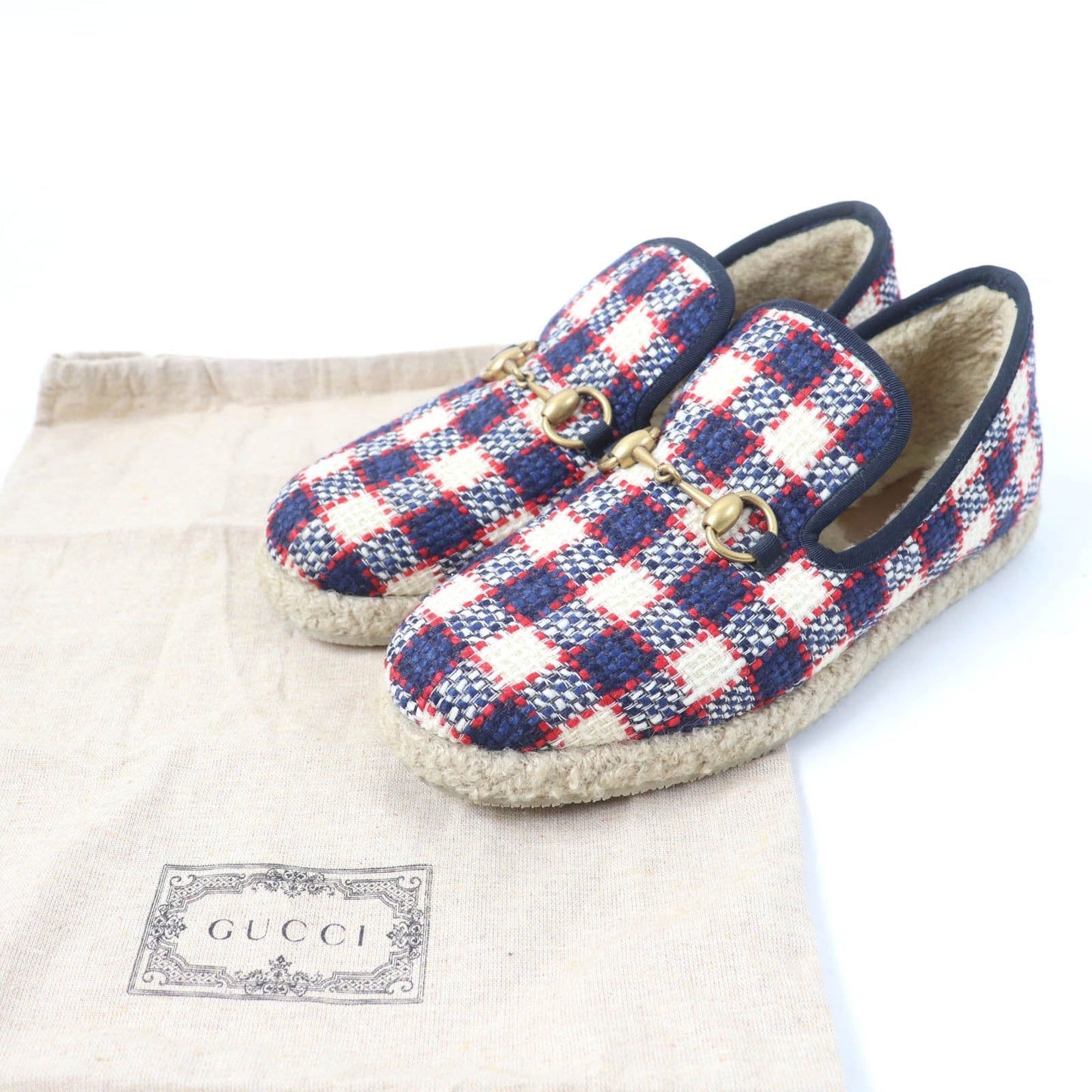 Gucci Horsebit tweed boa leather espadrilles
