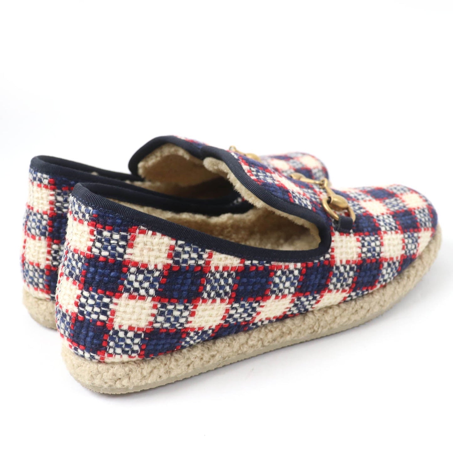 Gucci Horsebit tweed boa leather espadrilles
