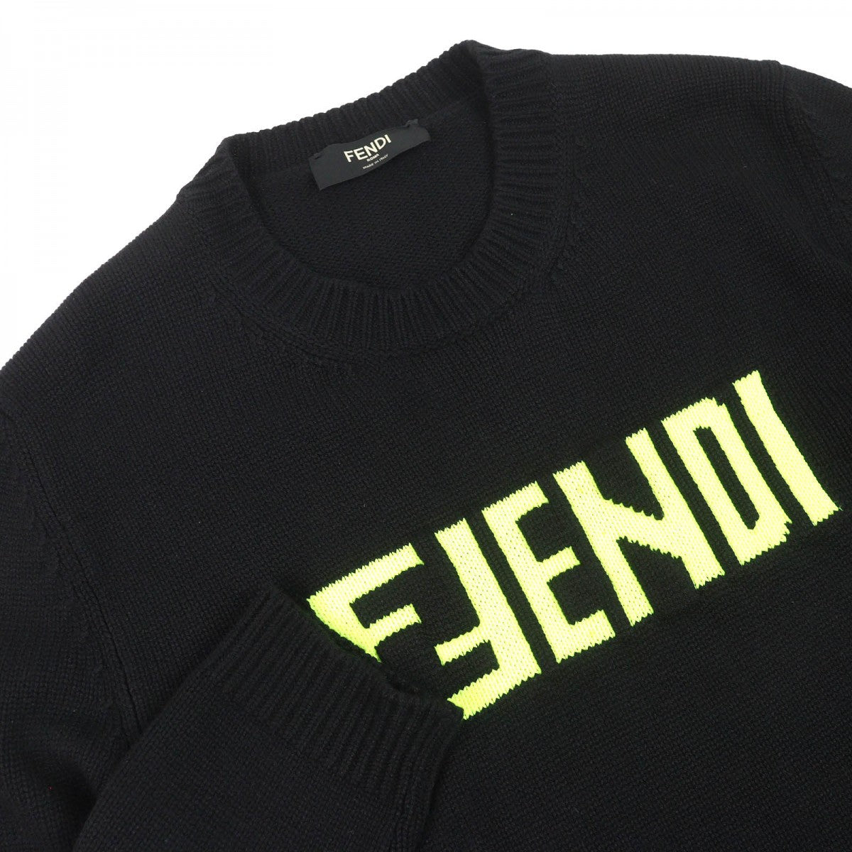 FENDI knit FZZ469 Main: 100% cashmere, Part: 100% nylon Black neon yellow mens 54