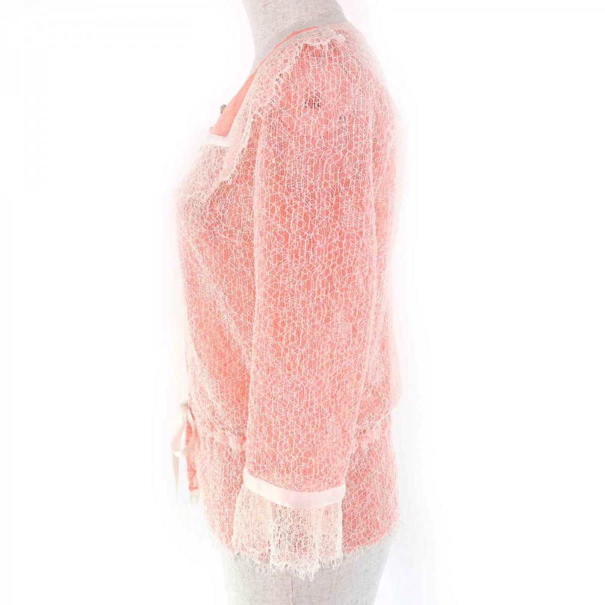 CHANEL cardigan P38256 Outer material: 40% cotton, Outer material: 37% rayon, Outer material: 23% nylon, Lining: 100% polyamide (nylon) salmon pink white Women 36