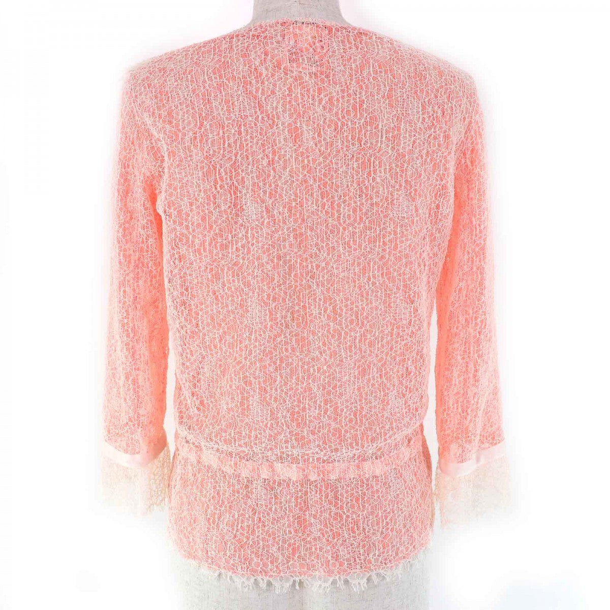 CHANEL cardigan P38256 Outer material: 40% cotton, Outer material: 37% rayon, Outer material: 23% nylon, Lining: 100% polyamide (nylon) salmon pink white Women 36