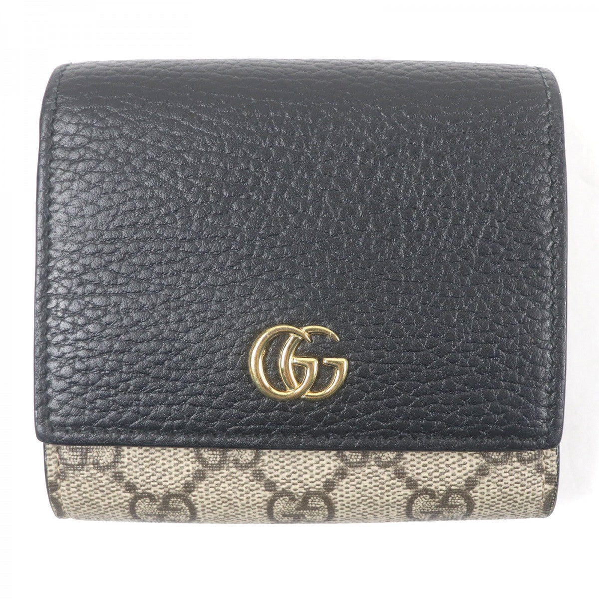 GUCCI Tri-fold wallet 598587 Main: GG Supreme canvas, Main: Leather Black beige Double G Bicolor Medium Wallet mens