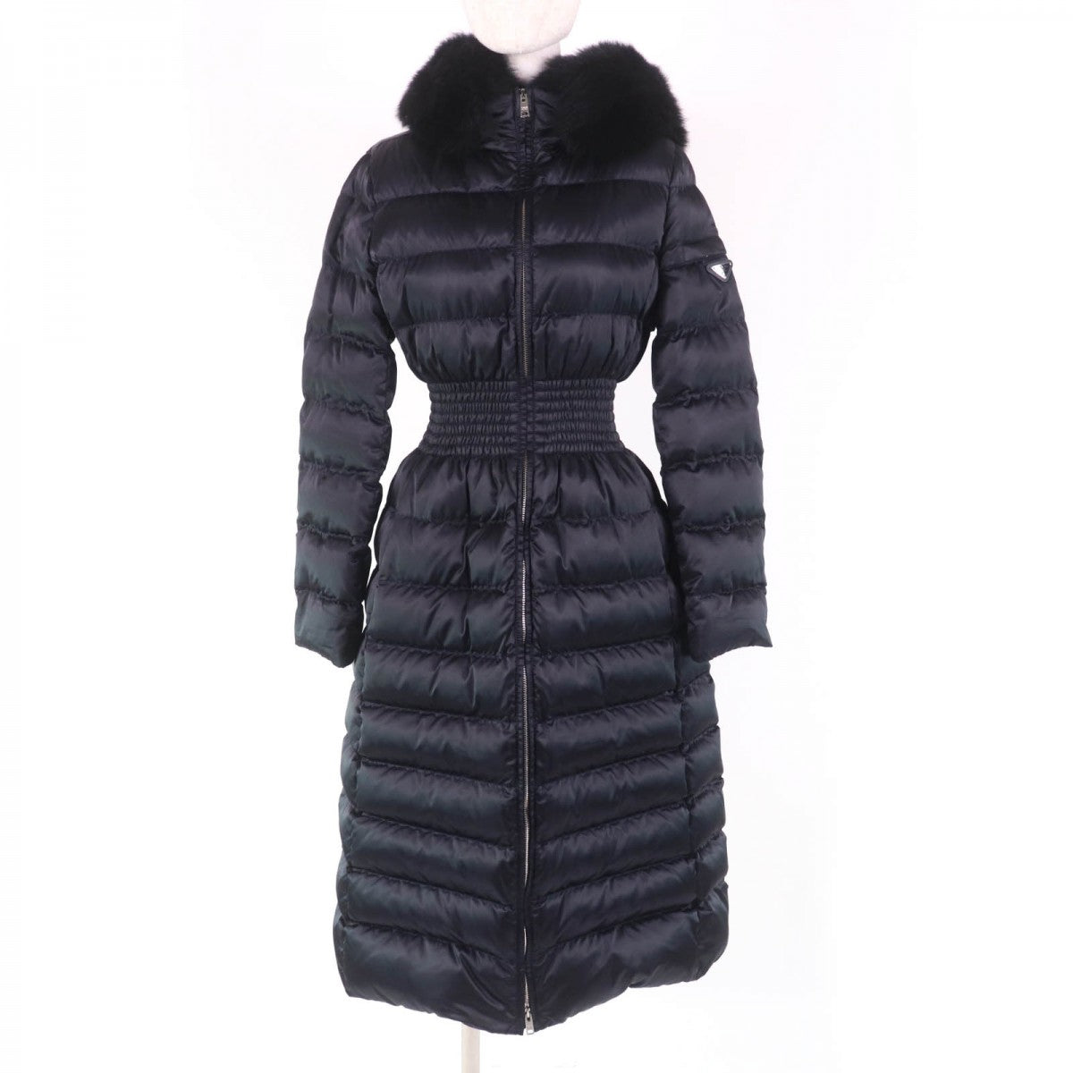 PRADA down coat 29E364 Main: 100% polyamide (nylon), Filling: 90% down, Filling: 10% feather, Partially: recycled polyester, Fur: sheep fur Navy Women 38