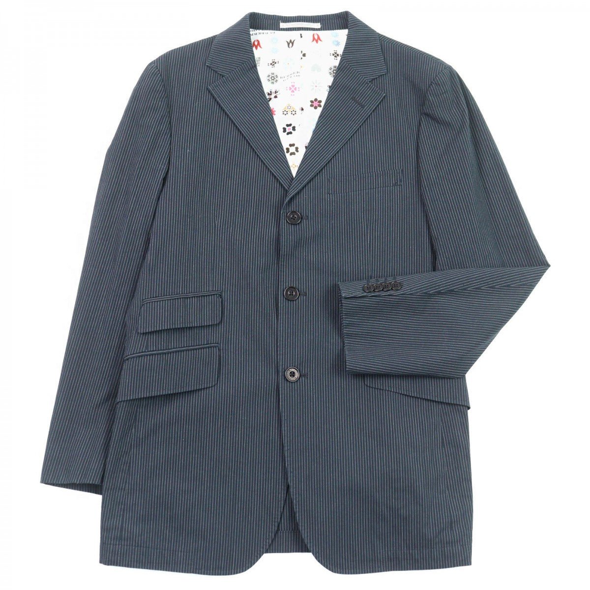BURBERRY BLACK LABEL tailored jacket BME62-209-29 Outer: 93% cotton, Outer: 4% polyurethane, Outer: 3% polyester, Lining: polyester, Sleeve lining: cupra Navy Stripe Pattern mens M