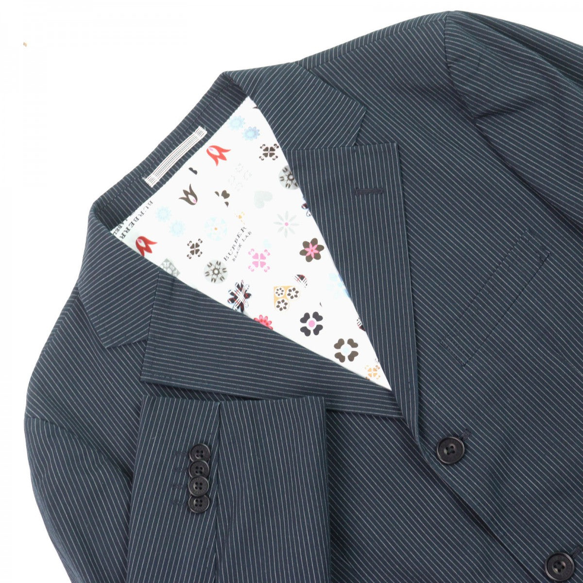 BURBERRY BLACK LABEL tailored jacket BME62-209-29 Outer: 93% cotton, Outer: 4% polyurethane, Outer: 3% polyester, Lining: polyester, Sleeve lining: cupra Navy Stripe Pattern mens M