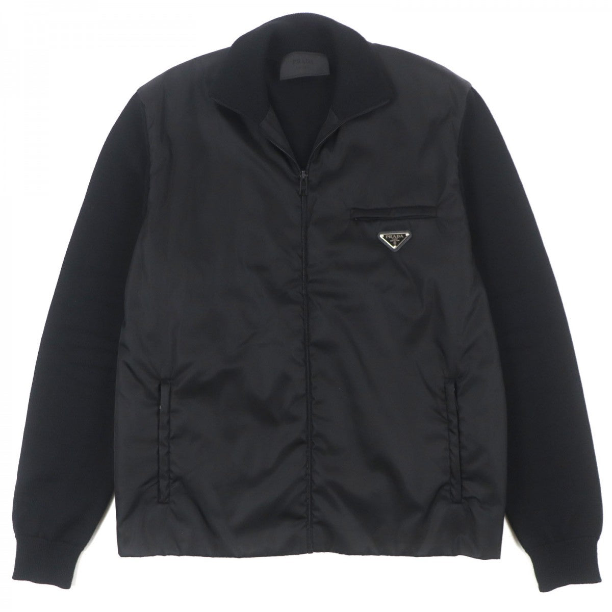 PRADA Jacket UMC149 Main: 100% virgin wool, Outer: 100% recycled polyamide, Filling: 100% polyester, Leather: calf leather black mens 52