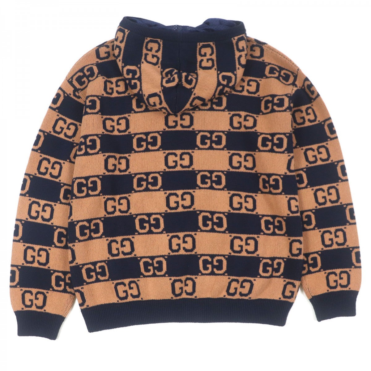 GUCCI Hoodie 752097 Outer: 77% cotton, Outer: 23% nylon, Part: 76% cotton, Part: 23% nylon, Part: 1% polyurethane Brown navy mens M