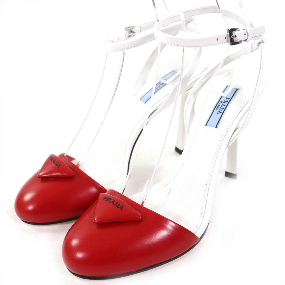 PRADA pumps 1I890M leather ROSSO BIANCO 37.5