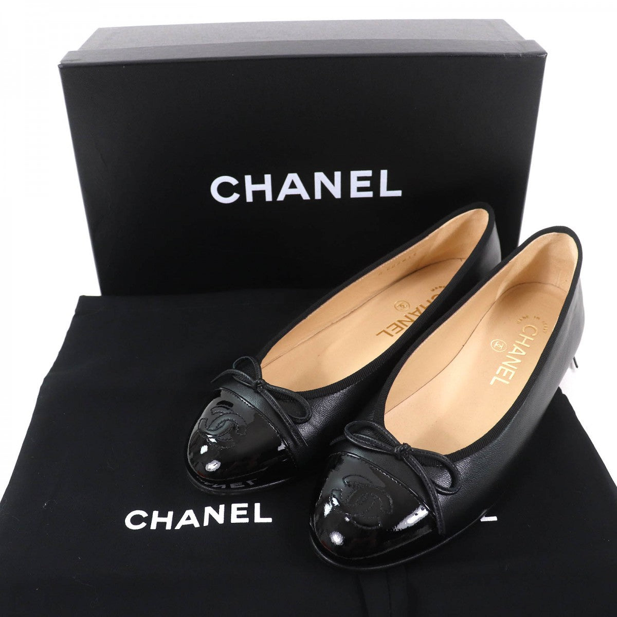 CHANEL pumps G02819 leather black ballerina 36.5