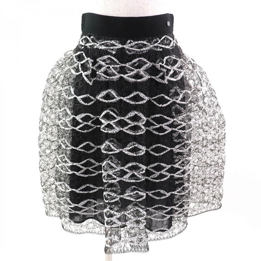 CHANEL flare skirt P58857 polyester Black White 36