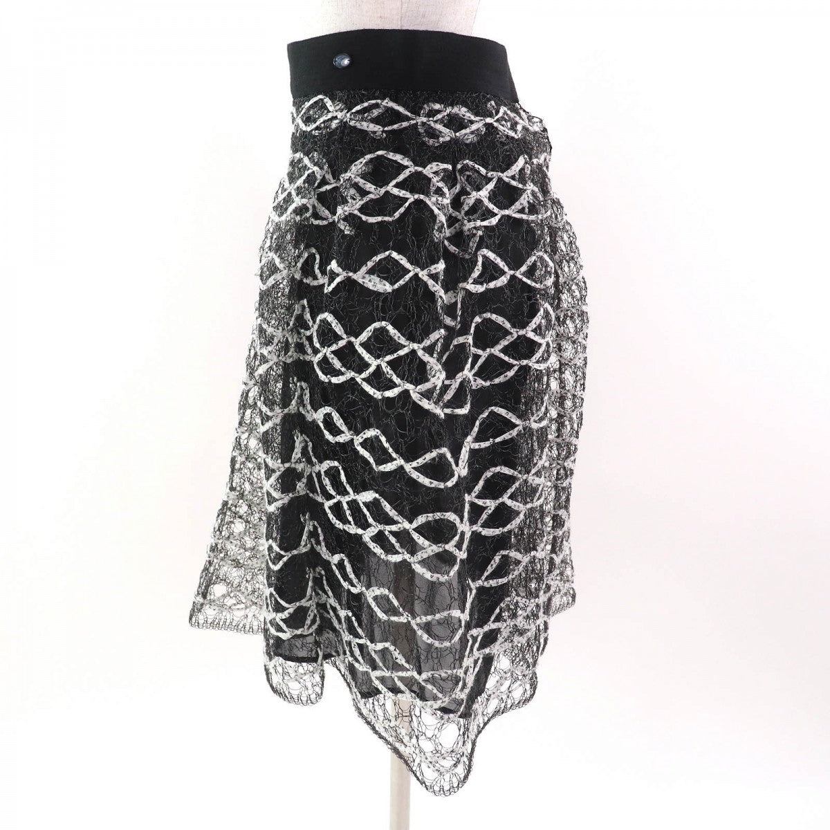 CHANEL flare skirt P58857 polyester Black White 36
