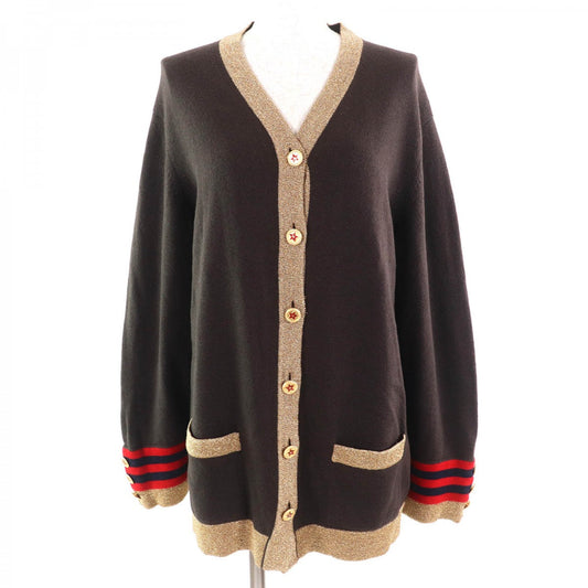 CHANEL cardigan 09A P36174 cashmere Dark brown gold 40