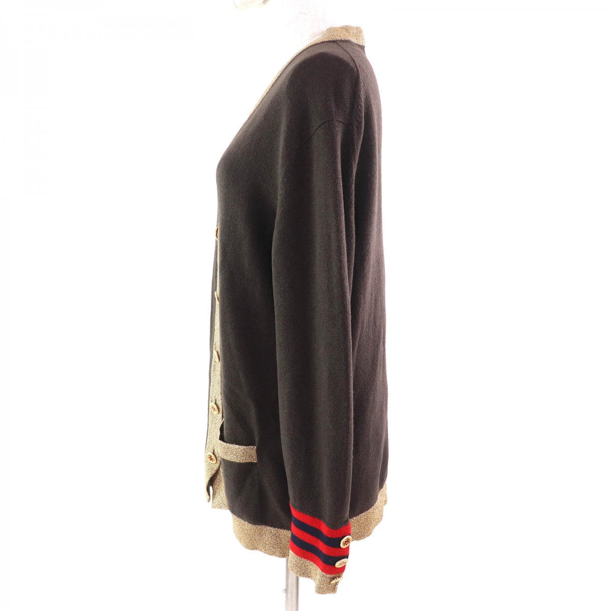 CHANEL cardigan 09A P36174 cashmere Dark brown gold 40