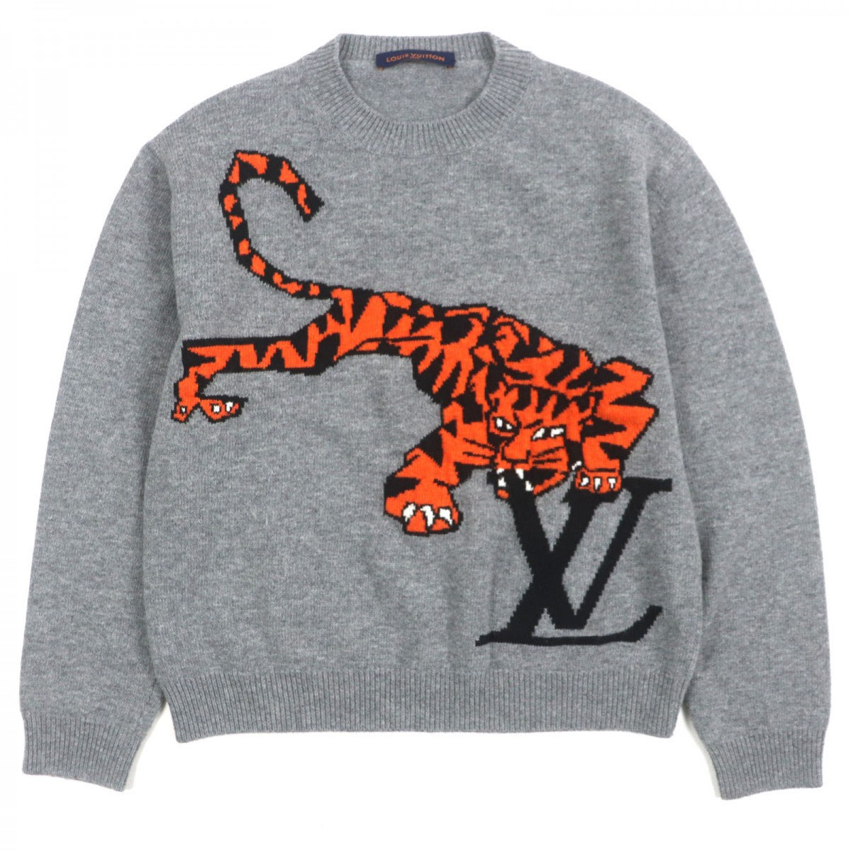 LOUIS VUITTON sweater wool gray Tiger Intarsia S