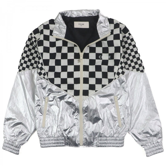 CELINE Blouson 2W420819L Nylon Silver White Black Loose Checkerboard Boule 46